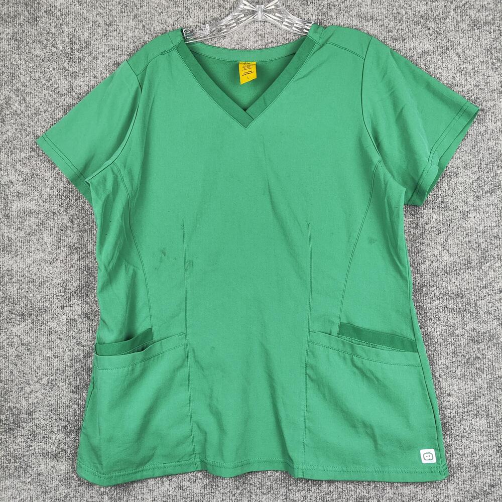 WonderWink Shirt Womens Large Green V Neck Scrub Top Pockets Stretch Tunic